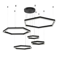 Κρεμαστό φωτιστικό οροφής LED kelvo® LEXAGON 120W 12000lm 200° AC 220-240V IP20 ρυθμιζόμενο λευκό φως CCT με χειριστήριο από 2700K έως 6000K ντιμμαριζόμενο μαύρο ματ 110x90x110cm