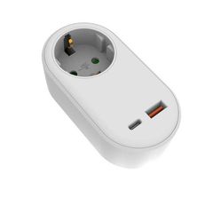 Αντάπτορας σούκο με 2 USB (Type-C + Type-A) λευκός με προστασία επαφών