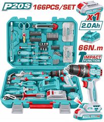 Δραπανοκατσάβιδο Κρουστικό Μπαταρίας TOTAL Li-ion 20V / 66Nm με 1 Μπαταρία 2Ah BL Motor Σέτ 166 τεμαχίων Επαγγελματικό ( THKTHP41667E )