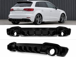 Audi A3 8V Sportback Facelift (2017-2020) S-Line | RS Look Diffuser Gloss Black με αποληξεις
