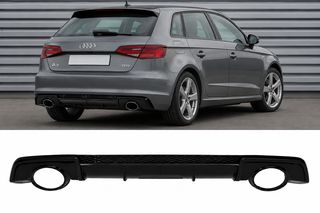 Audi A3 8V SPORTBACK/HATCHBACK (2012-2015) ΓΙΑ ΑΠΛΟ | RS Look Diffuser Gloss Black με αποληξεις