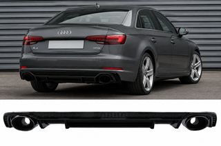 Audi A4 B9 8W (2016-2019) ΓΙΑ ΑΠΛΟ | RS Look Diffuser Gloss Black με αποληξεις