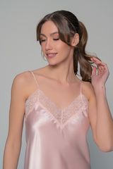 Σατέν Lingerie Top με Δαντέλα - Σομόν-thumb-1