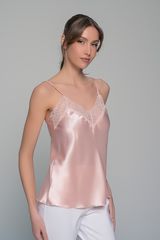 Σατέν Lingerie Top με Δαντέλα - Σομόν