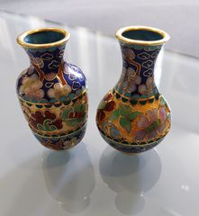Ζευγάρι Μινιατούρες Βάζα Cloisonné (Σμάλτο & Μπρούτζος)