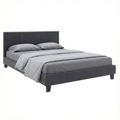 Κρεβάτι Flat Megapap από τεχνόδερμα χρώμα μαύρο ματ 150x200εκ.