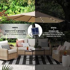 Ομπρέλα 350cm με Ηλιακά LED Μεταλλική & Αδιάβροχη