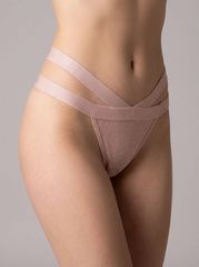G-string Γυαλιστερή Λύκρα με Φαρδιά Λάστιχα - Μπεζ