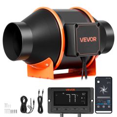 Ανεμιστήρας αγωγού VEVOR Inline, 349m³/h 101,6mm EC με κινητήρα και εξαερισμό 10 ταχυτήτων, ελεγκτής PWM, έλεγχος με εφαρμογή, αισθητήρας θερμοκρασίας και υγρασίας, ψύξη για σκηνή καλλιέργειας, εσωτερ