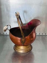 Vintage Χάλκινο Σκαφάκι / Δοχείο Τζακιού με Κεραμικές Λαβές (Ύψος 32cm)