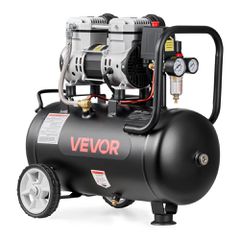 Αεροσυμπιεστής VEVOR 24L, Δεξαμενή Αεροσυμπιεστή χωρίς λάδι 1,1KW, 68 L/min στα 6,2 Bar, Μέγιστη πίεση 8 Bar, Φορητός σε ρόδες για επισκευή αυτοκινήτων, φούσκωμα ελαστικών, βαφή με ψεκασμό, ξυλουργική