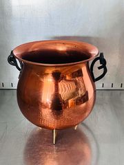 Vintage Χάλκινο Καζάνι / Παραδοσιακό Χύτρα με Ποδαράκια και Σιδερένια Λαβή (Ύψος 32cm)