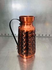 Vintage Χάλκινη Κανάτα / Βάζο με Ανάγλυφο Σχέδιο & Σιδερένια Χειρολαβή