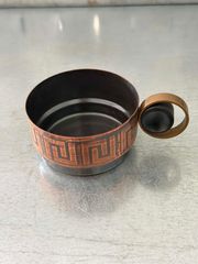 Σετ 6 Vintage Χάλκινα Φλιτζάνια / Θήκες με Αρχαιοελληνικό Μαίανδρο (Ύψος 4.5cm)
