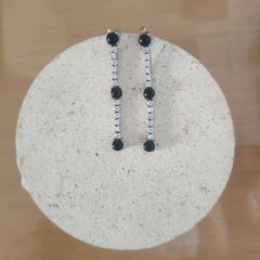 Black Crystal Drop Earrings Silver 925 – Statement Rhinestone Chic Earrings