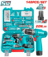 Δραπανοκατσάβιδο Μπαταρίας TOTAL Li-ion 12V / 1.5Ah / 20Nm Σέτ 148 τεμαχίων Type C ( THKTHP41487E )