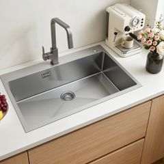 Νιπτήρες κουζίνας VEVOR 85cm με μία λεκάνη, από ανοξείδωτο ατσάλι με εντοιχισμό και αξεσουάρ, Οικιακοί νεροχύτες πλυντηρίου πιάτων για τροχόσπιτα, κουζίνα προετοιμασίας, πλυσταριό, μπαρ
