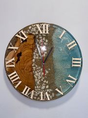 Χειροποίητο Ρολόι Τοίχου Epoxy Resin – Θάλασσα, Ξύλο & Βότσαλα