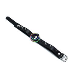 Black Leather Spiked Collar Double Rainbow O-Ring-thumb-4