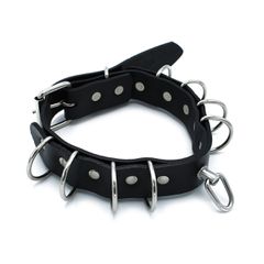 Black Leather Collar Multi-D-Rings-thumb-6