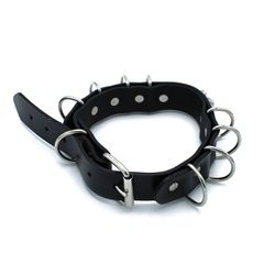 Black Leather Collar Multi-D-Rings-thumb-7