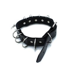 Black Leather Collar Multi-D-Rings-thumb-4