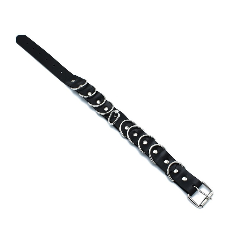 Black Leather Collar Multi-D-Rings