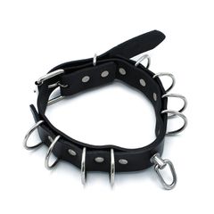 Black Leather Collar Multi-D-Rings-thumb-5