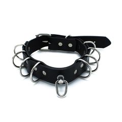 Black Leather Collar Multi-D-Rings-thumb-2