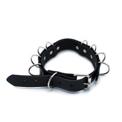 Black Leather Collar Multi-D-Rings-thumb-1