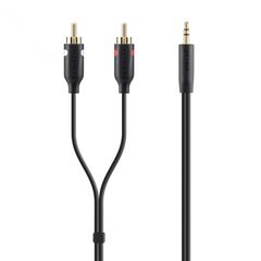 BELKIN F3Y116bt2M CABLE, AUDIO, 3.5mm/2xRCA, M/M, 2M, PORTABLE, BLK, GOLD