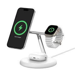 BELKIN WIZ023vfWH BOOST^CHARGE Pro 3-in-1 Magnetic Stand with Qi2, White Φόρτιση έως και 2 φορές πιο γρήγορη με Qi2Η νέα τεχνολογία ασύρματης φόρτισης είναι επιτέλους εδώ: γνωρίστε το Qi2. Συμβατή με