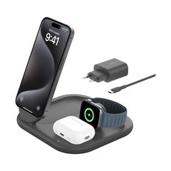BELKIN WIZ029VFBK BOOST^CHARGE Qi2 3-IN-1 Magnetic Wireless Charging Stand, Black Ταυτόχρονη ΦόρτισηΑσύρματη φόρτιση iPhone, Apple Watch και AirPods ταυτόχρονα για γρήγορη και βολική προετοιμασία της