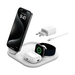BELKIN WIZ029VFWH BOOST^CHARGE Qi2 3-IN-1 Magnetic Wireless Charging Stand, White Ταυτόχρονη ΦόρτισηΑσύρματη φόρτιση iPhone, Apple Watch και AirPods ταυτόχρονα για γρήγορη και βολική προετοιμασία της