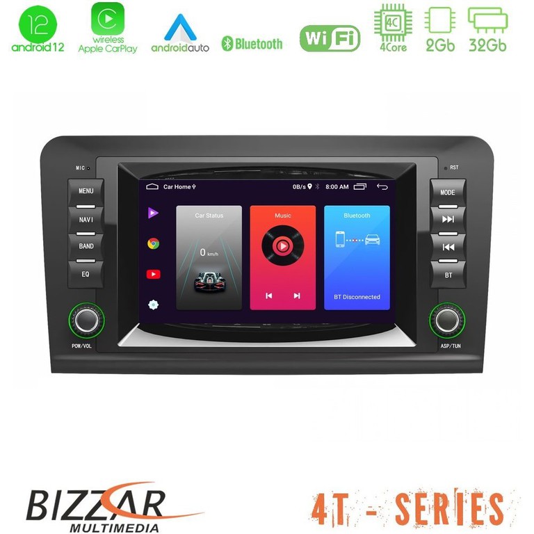 BIZZAR U-4T-MB58 OEM ML/GL Class (W164) 4core Android12 2+32GB Navigation Multimedia Deckless 7" με Carplay/AndroidAuto