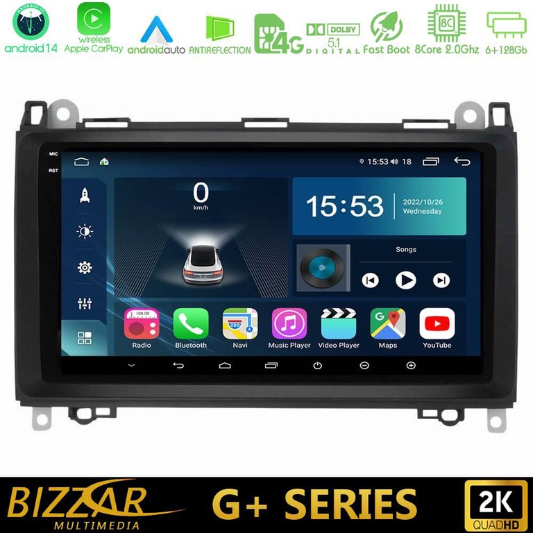 BIZZAR U-G-MB0759 G+ Series Mercedes A/B/Vito/Sprinter Class 8core Android14 6+128GB Navigation Multimedia 9"