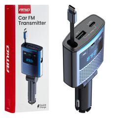 AMIO 04656/AM FM Transmitter Αυτοκινήτου 12/24V με 1xUSB Type-A, 1xUSB Type-C και Ενσωματωμένο Καλώδιο Φόρτισης Type-C - 1 τεμ.
