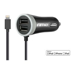 AMIO 02057/AM Φορτιστής Αναπτήρα 12-24V 2.4A με 2 θύρες USB και καλώδιο Lightning για ταυτόχρονη φόρτιση συσκευών με σταθερή παροχή ρεύματος σε αυτοκίνητα και επαγγελματικά οχήματα - 1 Τεμ.