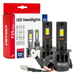 AMIO 04718/AM Λαμπτήρες LED F25 PRO Black Edition H3 68W 12-24V Full CAN Bus με Φωτεινότητα 7646lm σε Ψυχρό Λευκό 6000K για Επιβατικά Αυτοκίνητα & Φορτηγά - Σετ 2 τεμ.