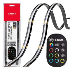AMIO 04579/AM Ταινία LED RGB 12V 2x30cm Flexible με Τηλεχειριστήριο για Πολύχρωμο Εσωτερικό Φωτισμό & Easy Control – Σετ 2 Τεμ.