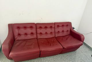 Δερμάτινο Σετ Καναπέδων Μπορντό Τριθέσιος Διθέσιος Πολυθρόνα σε Άριστη Κατάσταση