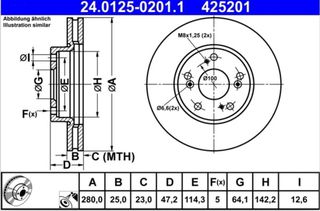 ATE δισκοπλακες 280mm για Civic x 1.0