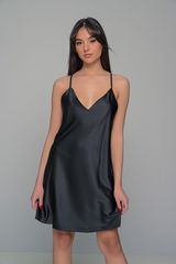 Σετ Διάφανο Κιμονό με Σατέν Νυχτικάκι και String Μαύρο-thumb-1
