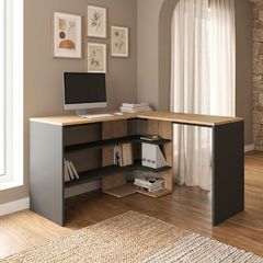 Γραφείο εργασίας Stylo Megapap χρώμα sapphire oak - ανθρακί 120x120x73,8εκ.