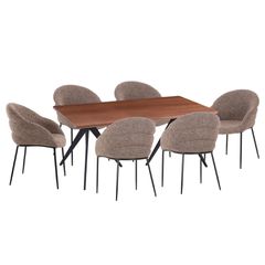 ΣΕΤ ΤΡΑΠΕΖΑΡΙΑΣ 7ΤΜΧ DRENNY HM10936.03 MDF TOP ΚΑΡΥΔΙ--ΥΦΑΣΜΑ TAUPE & ΜΕΤΑΛΛΟ ΜΑΥΡΟ