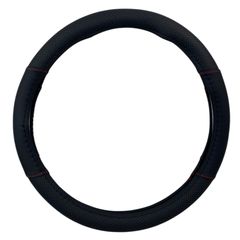 Δερμάτινο κάλυμμα τιμονιού 38 cm - Black - carbon με κόκκινες ραφές - 1 τμχ.-thumb-3