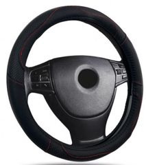 Δερμάτινο κάλυμμα τιμονιού 38 cm - Black - carbon με κόκκινες ραφές - 1 τμχ.