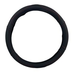 Δερμάτινο κάλυμμα τιμονιού 38 cm - Black - carbon με κόκκινες ραφές - 1 τμχ.-thumb-1