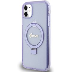 Guess Ring Stand Script Glitter MagSafe case for iPhone 11 / Xr - purple-thumb-1