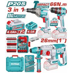 TOSLI250591E Σετ Κρουστικό Δραπανοκατσάβιδο & Πνευματικό Πιστολέτο & Κατσαβίδι Γυψοσανίδας Μπαταρίας 20V (2x4.0Ah) - 18V - 20V - TOTAL (#TOSLI250591E)
